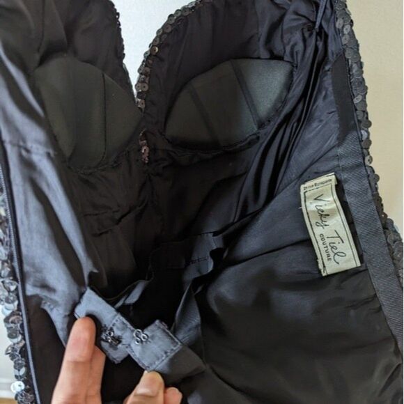 Vintage Vicky Tiel Couture Paris ruched sequin strapless bustier mini dress XS - Picture 7 of 11